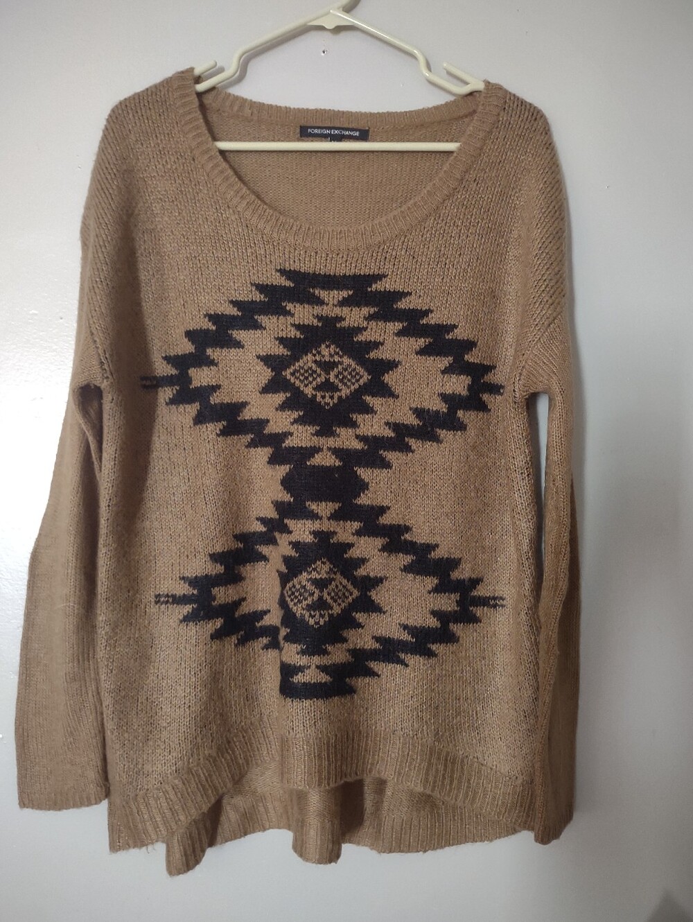 Foreign Exchange Womens Medium Wool Blend Tribal Print Sweater Relax Loose Fit